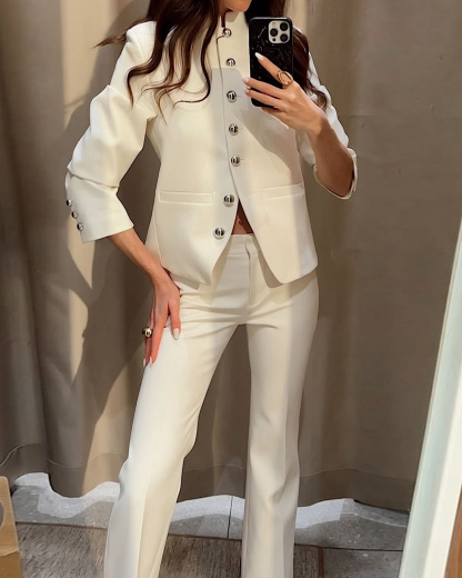 Long-Sleeved Solid Color Two-Piece Workwear Set