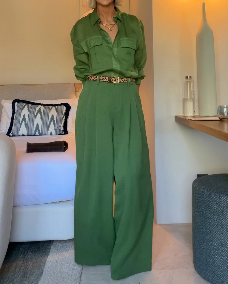 Lapel Casual Solid-Color Two-Piece Set