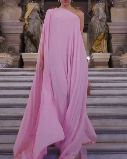 Elegant One-Shoulder Pleated Dress