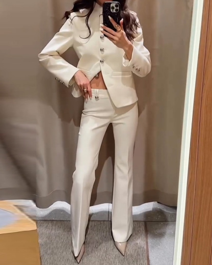 Long-Sleeved Solid Color Two-Piece Workwear Set