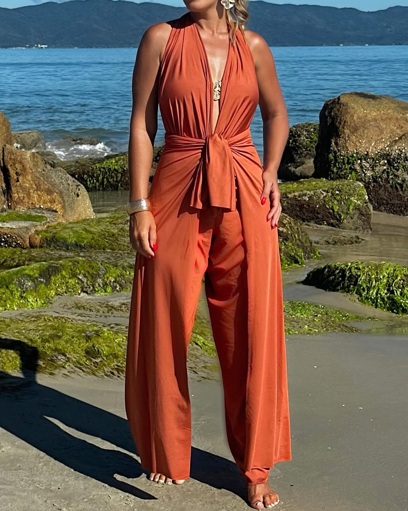 Casual Solid Color Two-Piece Set