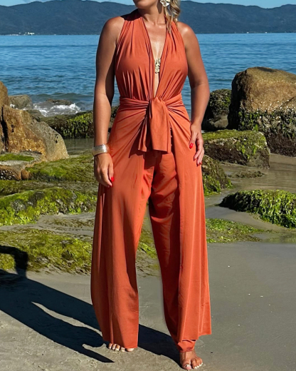 Casual Solid Color Two-Piece Set