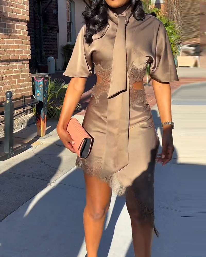 Elegant Lace-Trimmed Openwork Dress