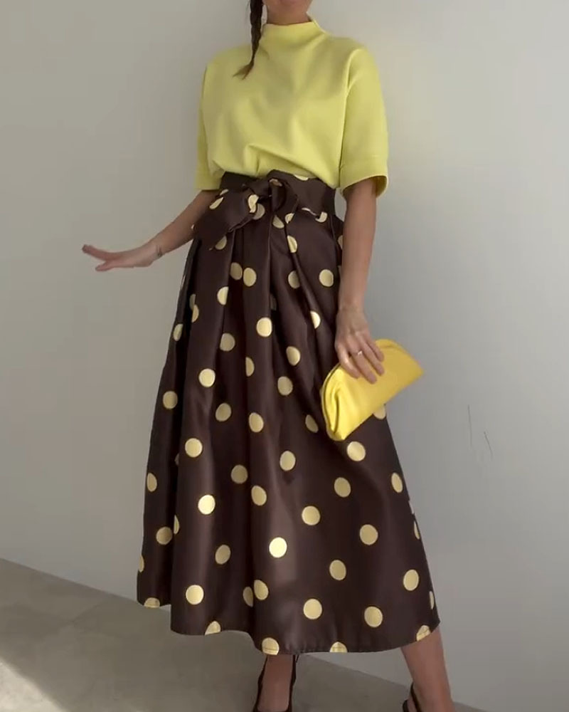 Casual Top + Polka Dot Print Two-Piece Set