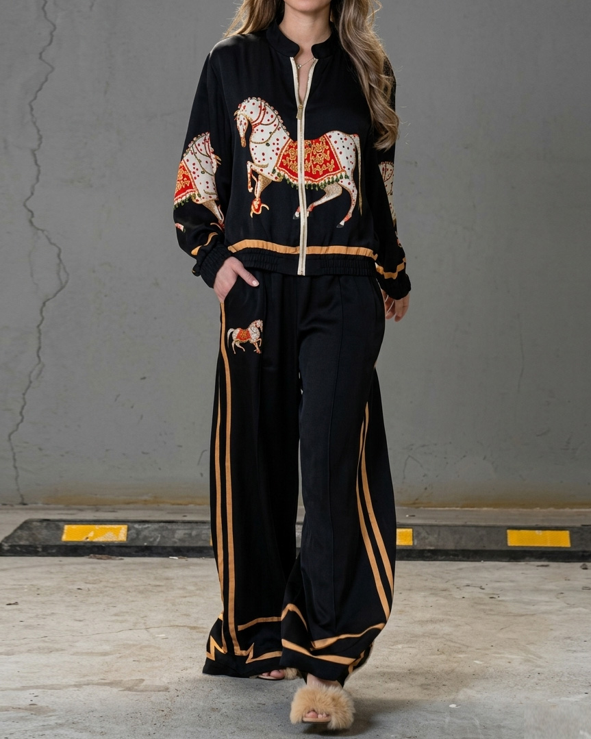 Casual Horse Print Two-Piece Set