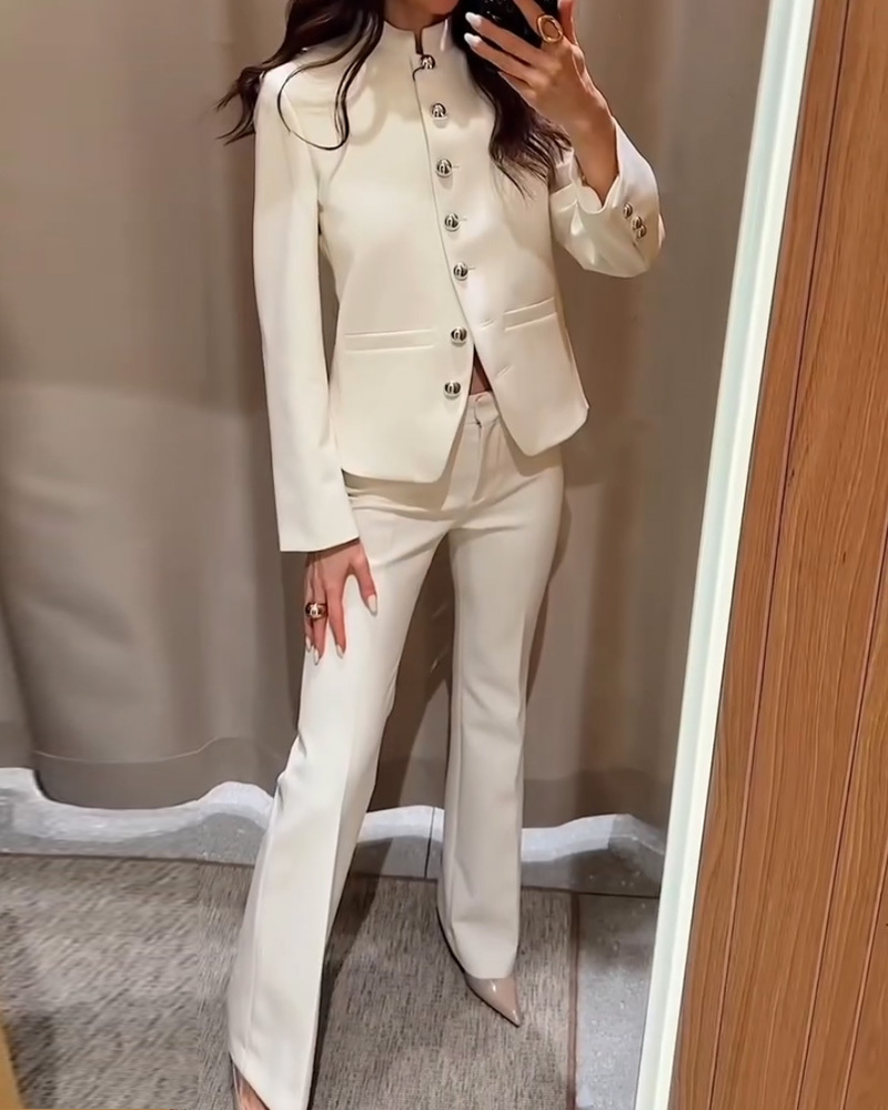 Long-Sleeved Solid Color Two-Piece Workwear Set