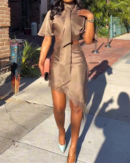 Elegant Lace-Trimmed Openwork Dress