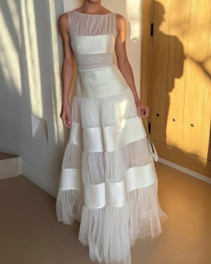 Elegant Sleeveless Chiffon Patchwork Dress