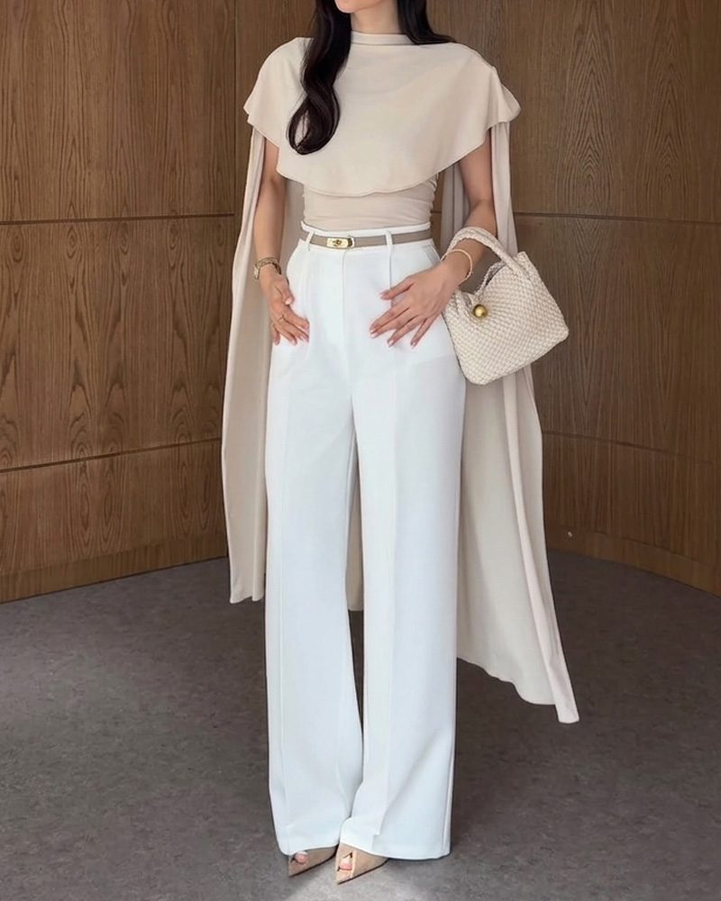 Shawl-Style Solid Color Casual Two-Piece Set