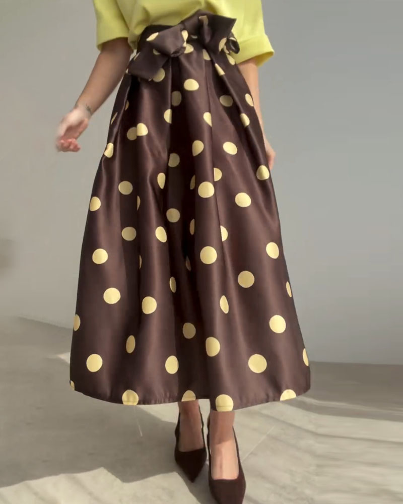 Casual Top + Polka Dot Print Two-Piece Set