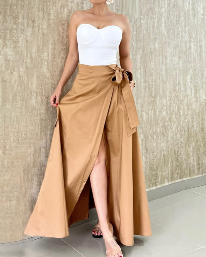 Sleeveless Solid Color Casual Two-Piece Set