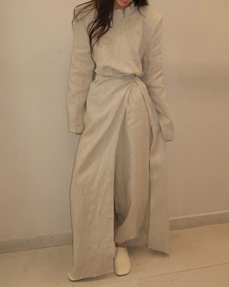 Casual Long Slit Top & Pants Two-Piece Set