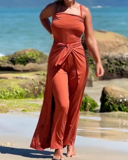 Casual Solid Color Two-Piece Set