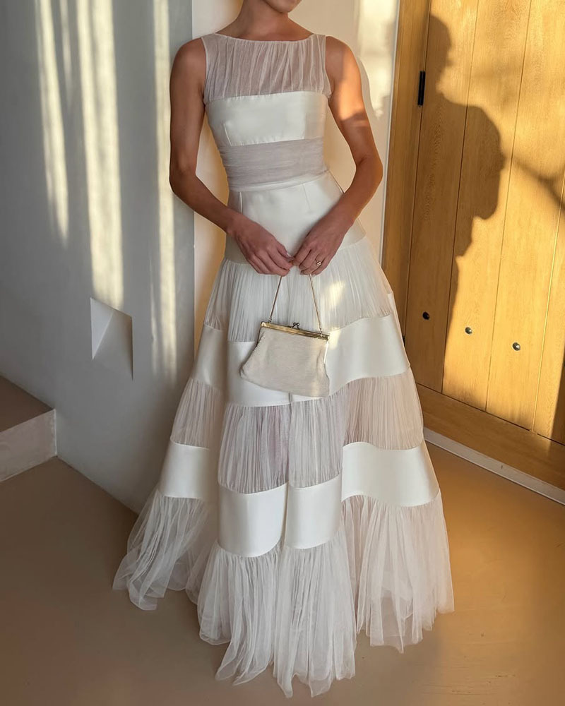 Elegant Sleeveless Chiffon Patchwork Dress