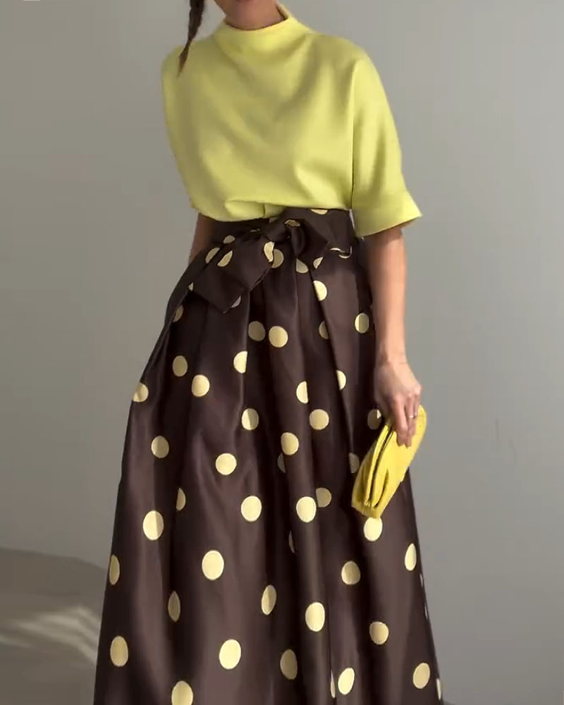 Casual Top + Polka Dot Print Two-Piece Set