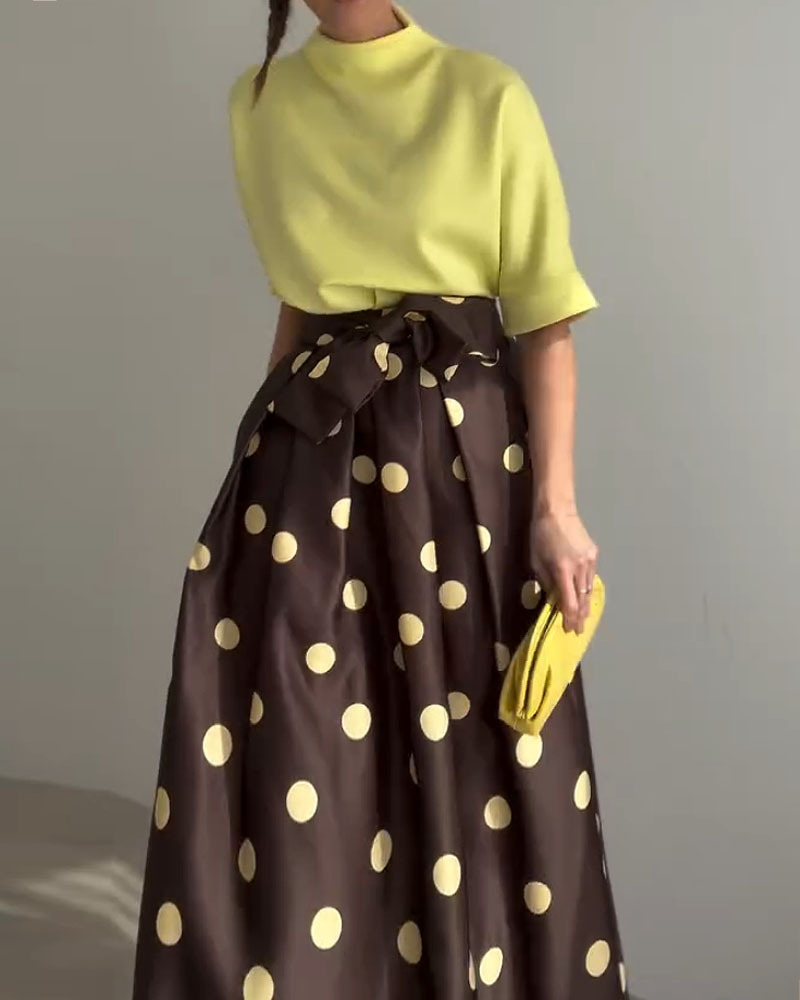 Casual Top + Polka Dot Print Two-Piece Set