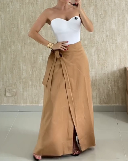 Sleeveless Solid Color Casual Two-Piece Set