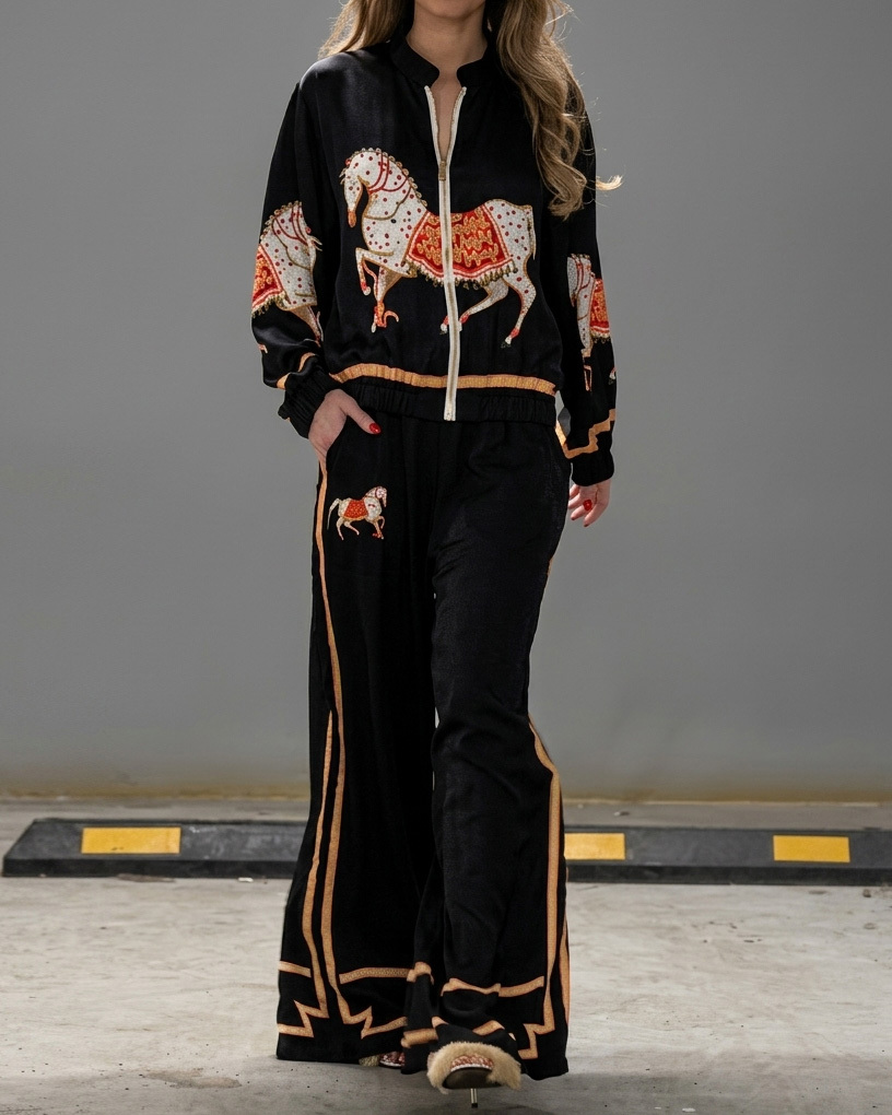 Casual Horse Print Two-Piece Set