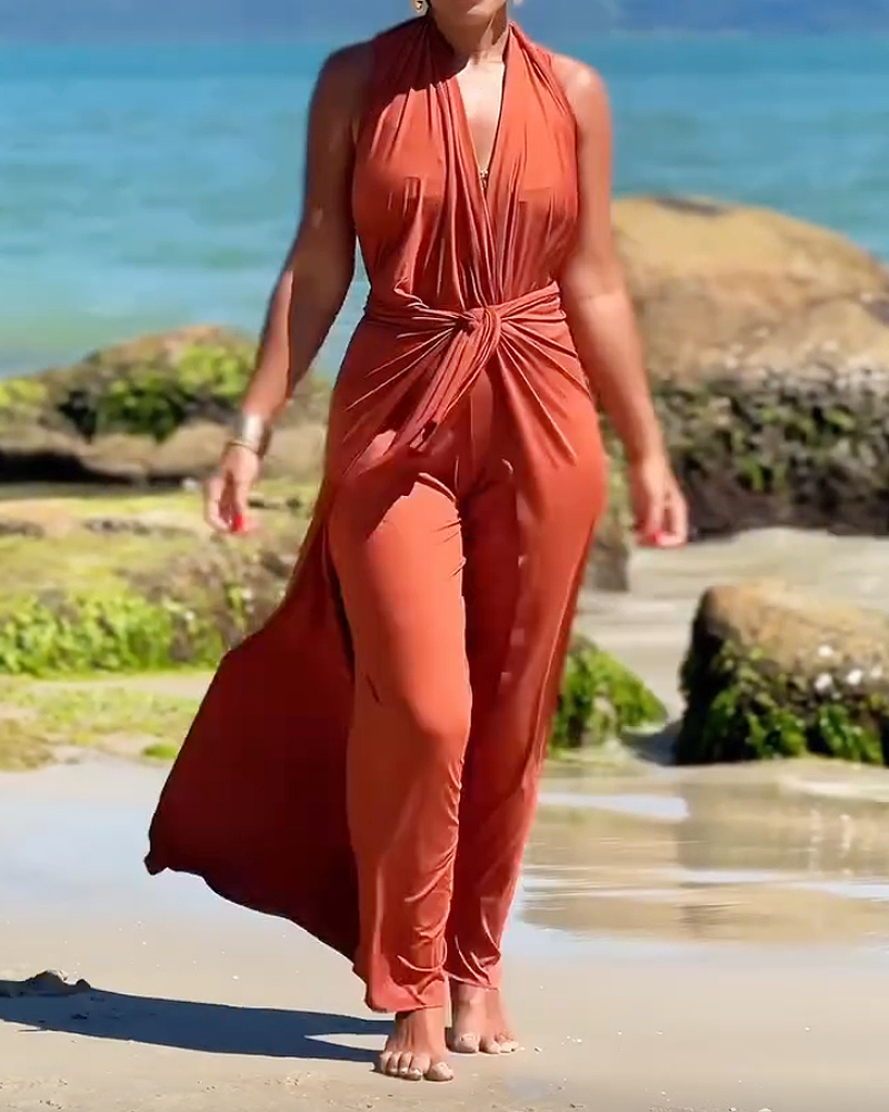 Casual Solid Color Two-Piece Set