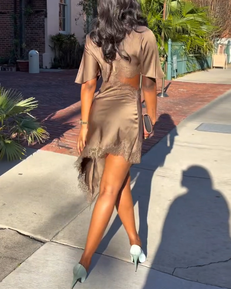 Elegant Lace-Trimmed Openwork Dress