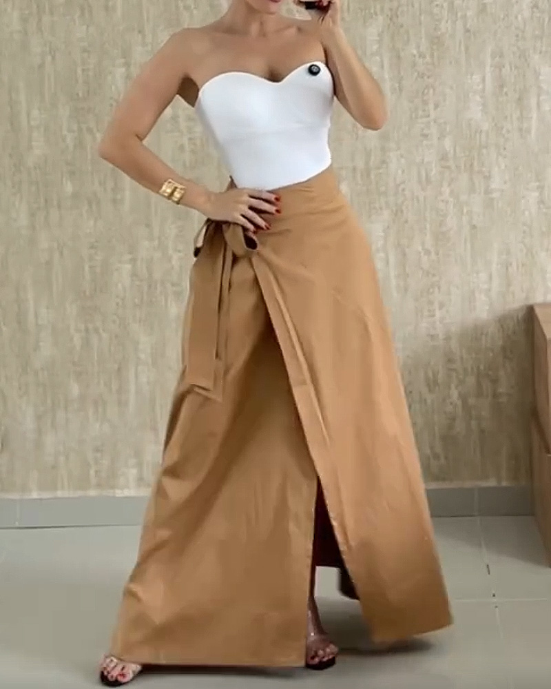 Sleeveless Solid Color Casual Two-Piece Set