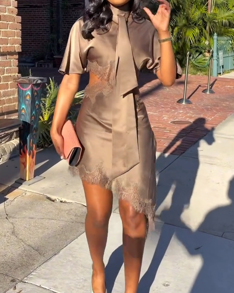 Elegant Lace-Trimmed Openwork Dress