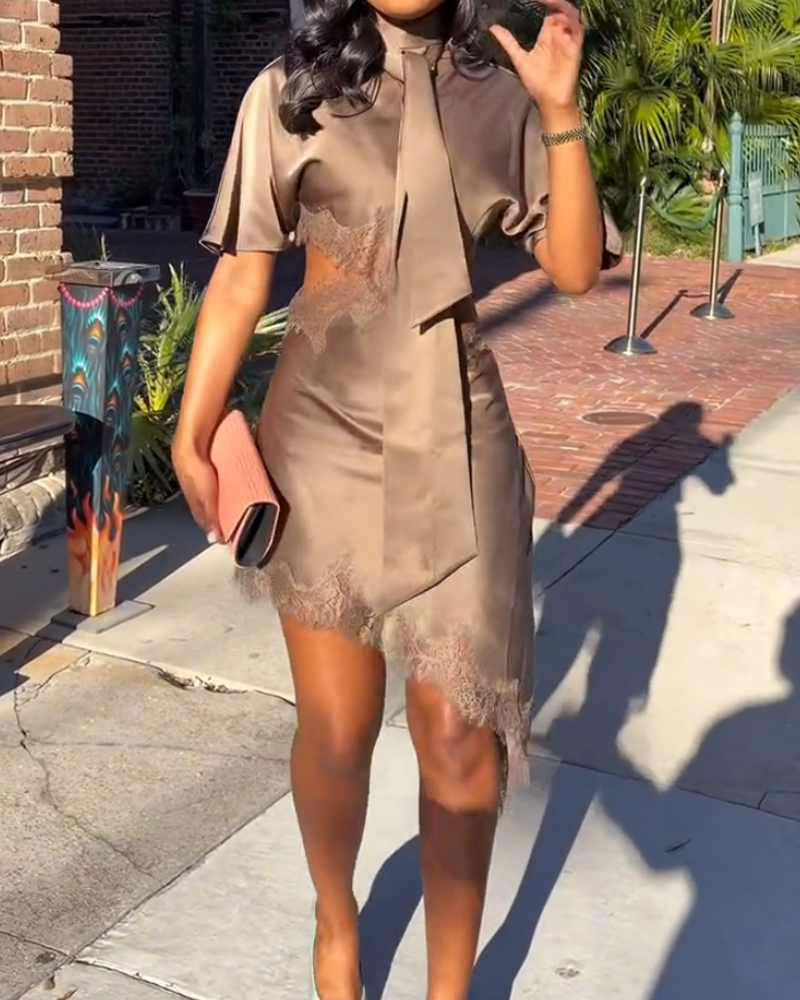 Elegant Lace-Trimmed Openwork Dress