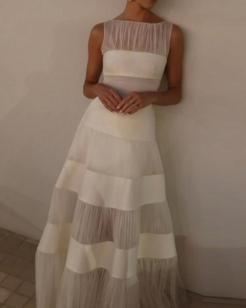 Elegant Sleeveless Chiffon Patchwork Dress