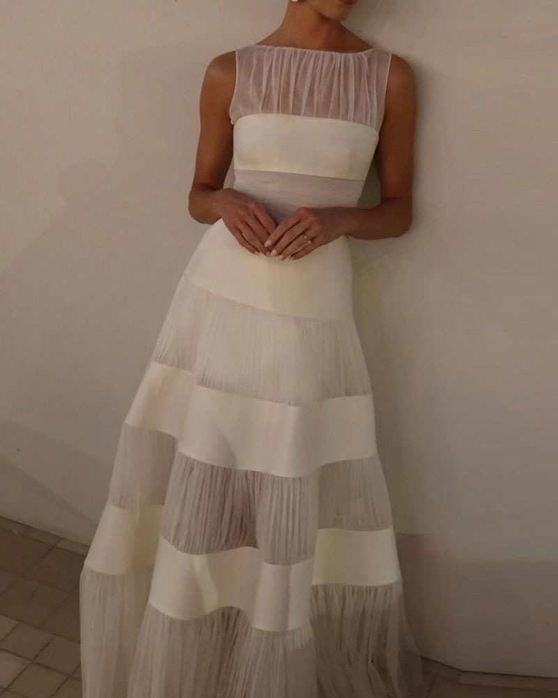 Elegant Sleeveless Chiffon Patchwork Dress