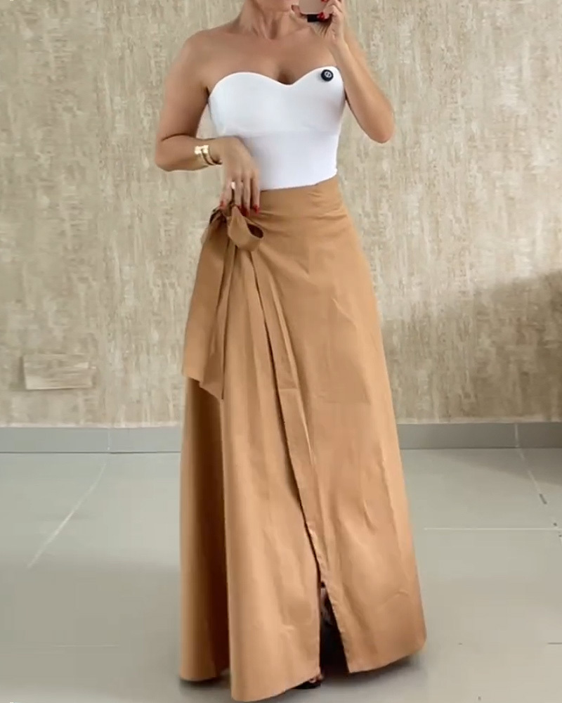 Sleeveless Solid Color Casual Two-Piece Set