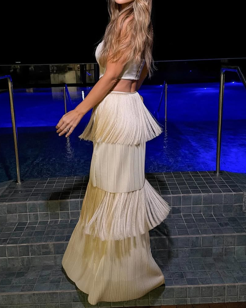 Tassel Hollow-out Solid Color Dress