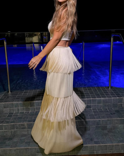 Tassel Hollow-out Solid Color Dress