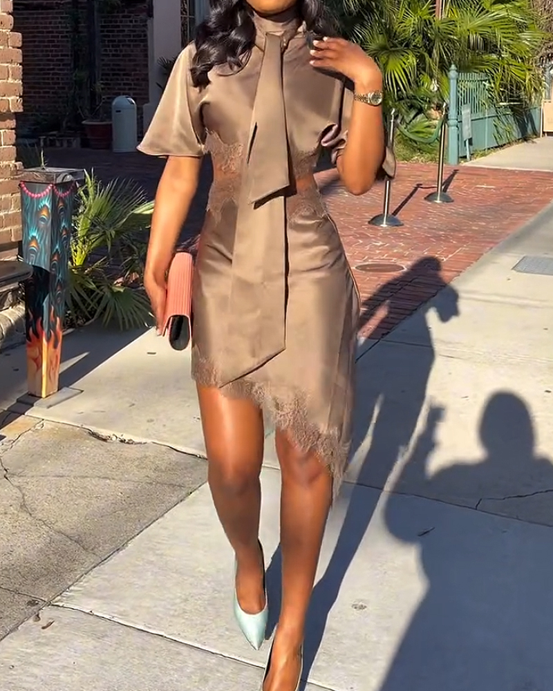 Elegant Lace-Trimmed Openwork Dress