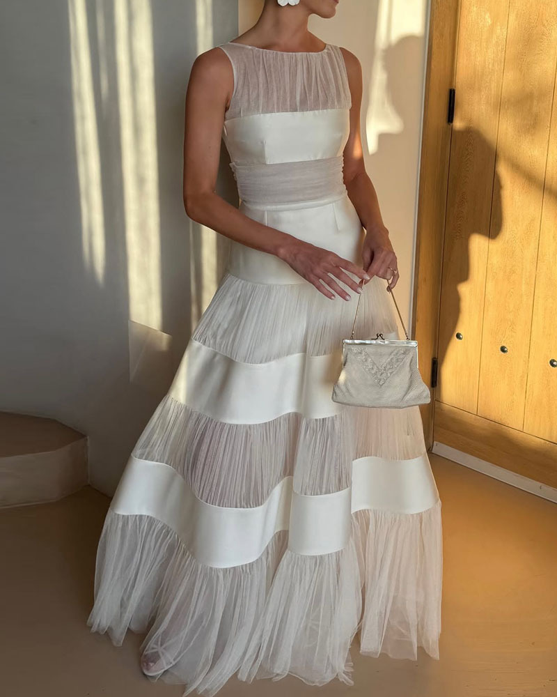 Elegant Sleeveless Chiffon Patchwork Dress