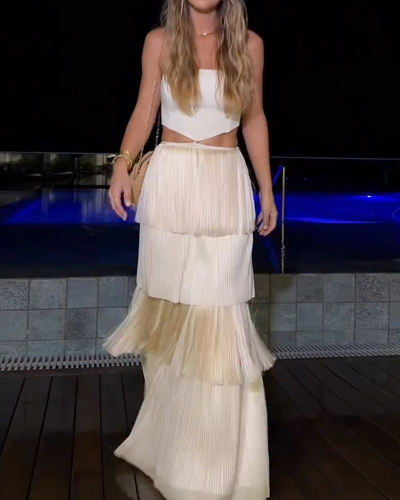 Tassel Hollow-out Solid Color Dress