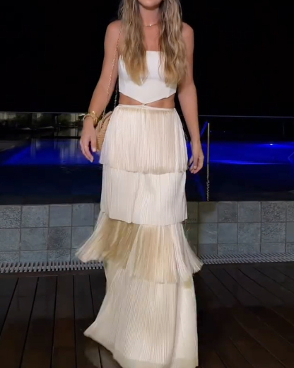 Tassel Hollow-out Solid Color Dress