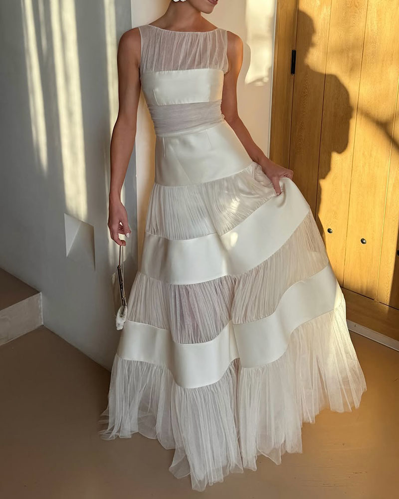 Elegant Sleeveless Chiffon Patchwork Dress