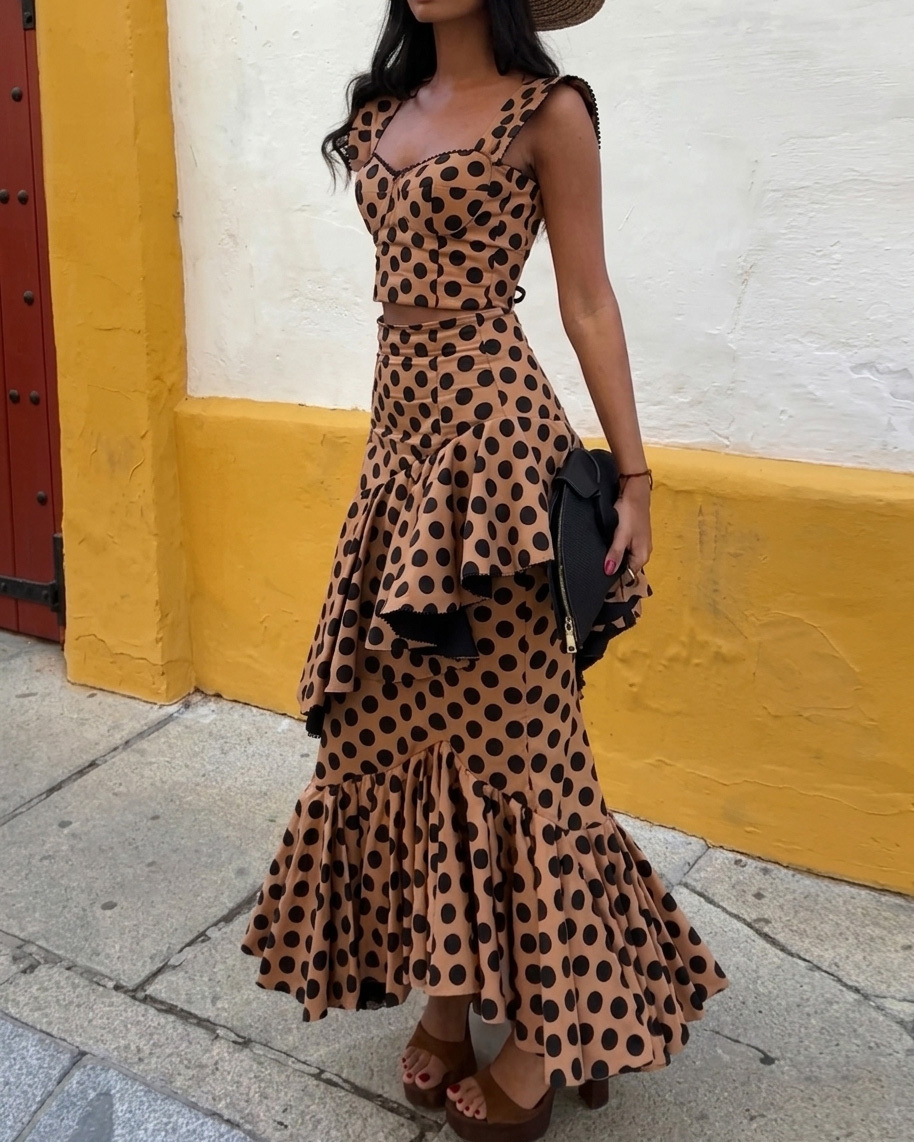 Elegant Polka-Dot Two-Piece Dress Set