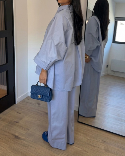 Lapel Casual Solid Color Two-Piece Set