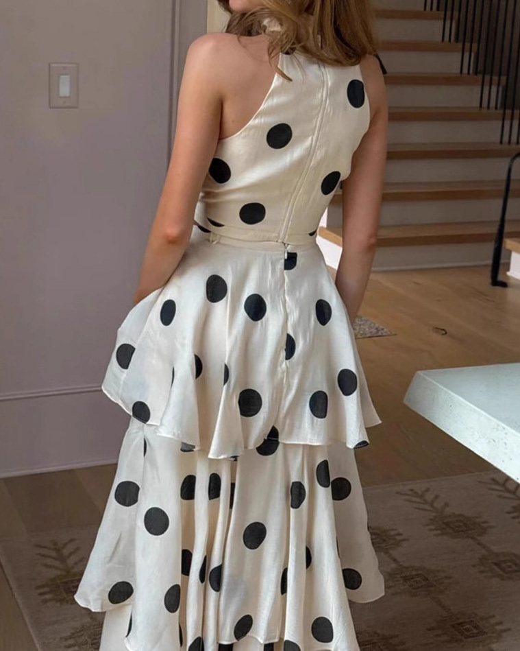 Sleeveless Polka-Dot Two-Piece Set