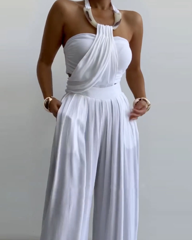 Sleeveless Solid Color Two-Piece Set