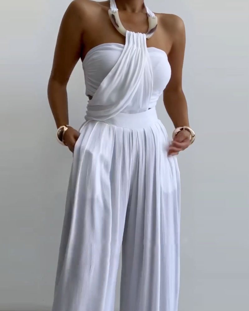 Sleeveless Solid Color Two-Piece Set