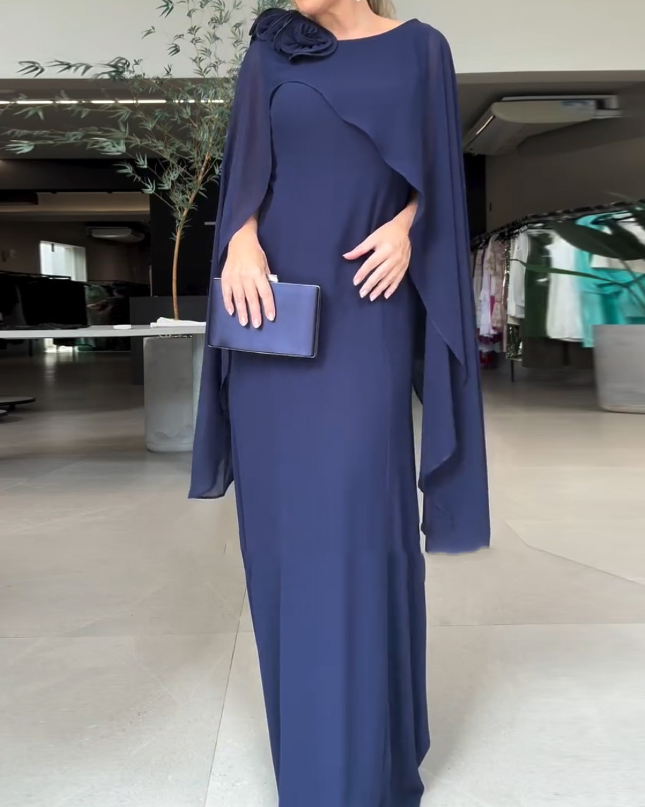 Elegant Round Neck Cover-Up Shawl Dress