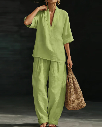 Casual Loose-Fit Solid-Color Two-Piece Set