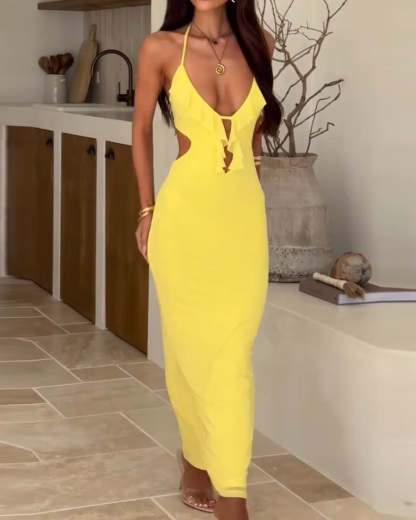 Ruffled Sleeveless Solid-Color Dress