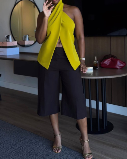 Cross-Over Top + 5-Inch Pants Two-Piece Set