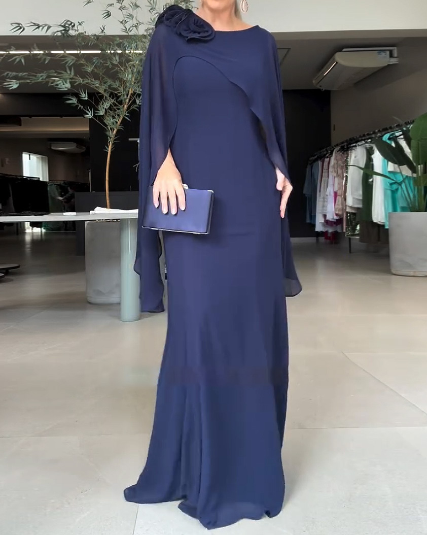 Elegant Round Neck Cover-Up Shawl Dress