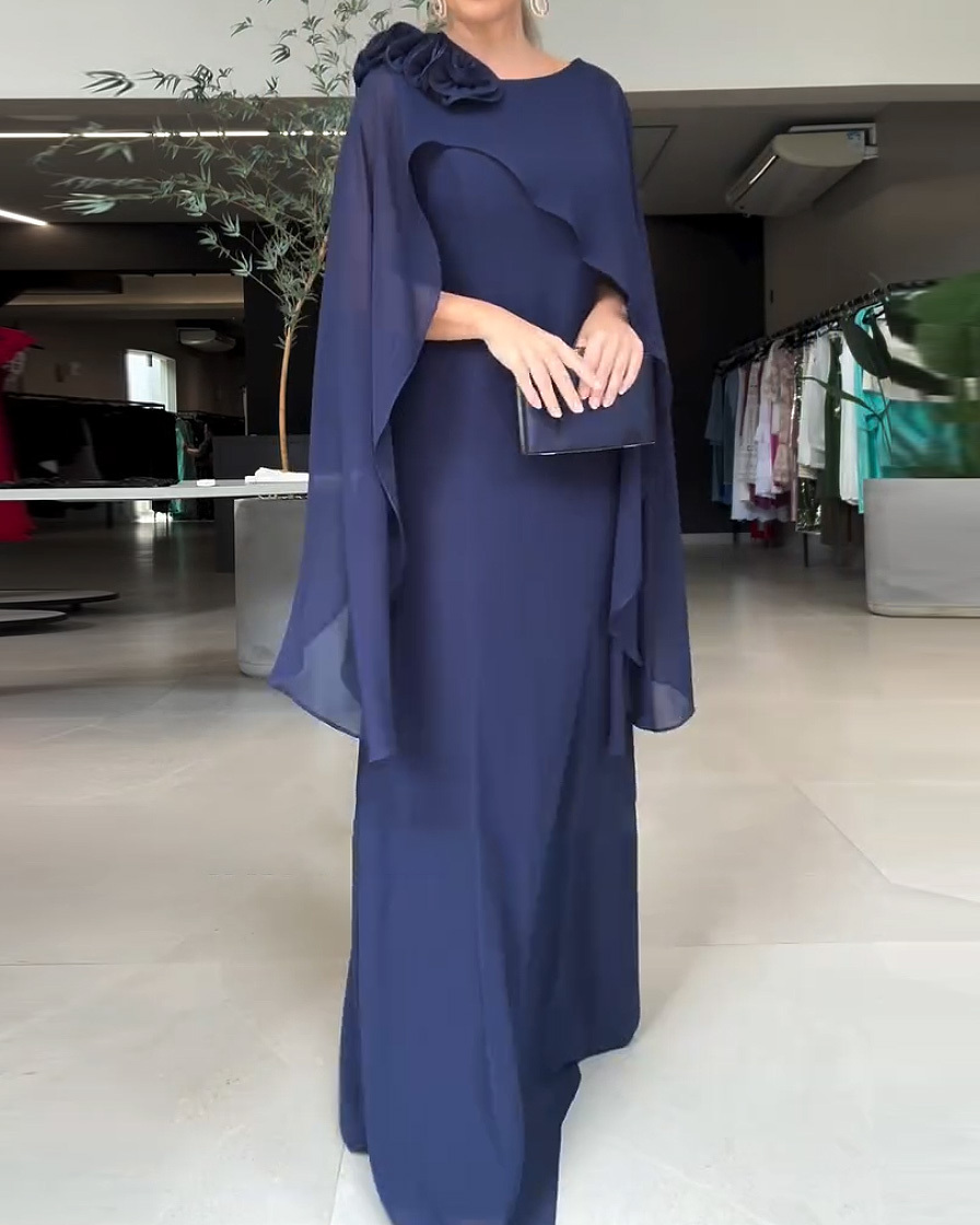 Elegant Round Neck Cover-Up Shawl Dress