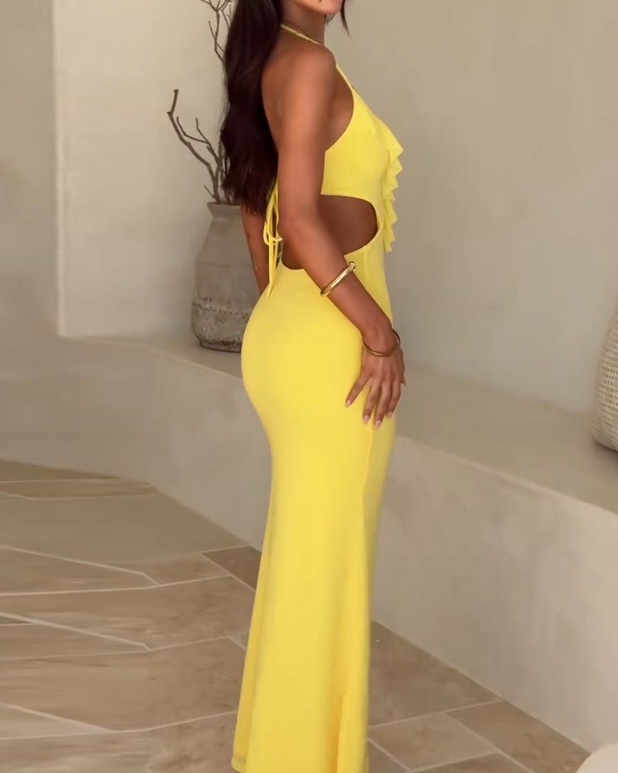 Ruffled Sleeveless Solid-Color Dress
