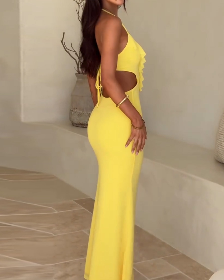 Ruffled Sleeveless Solid-Color Dress